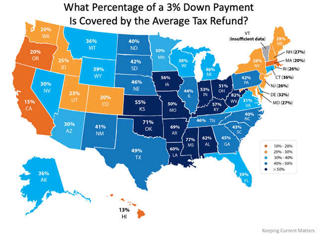 Map of US Percentage of Down Payment Covered by Average Tax Refund