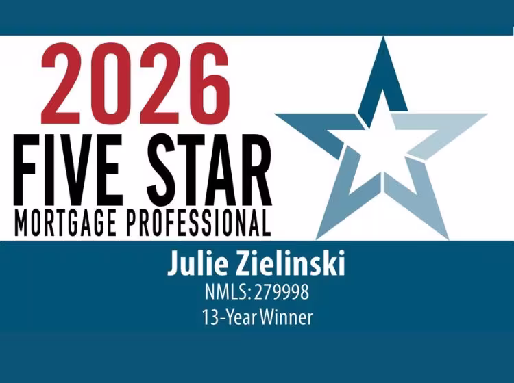 2026 Five Star Mortgage Professional award for Julie Zielinski, NMLS: 279998, 13-year winner