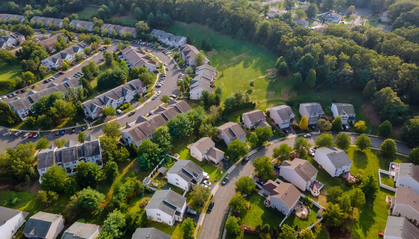 Dawn in the sleeping area of a small town with a on the view from a height Parma OH USA