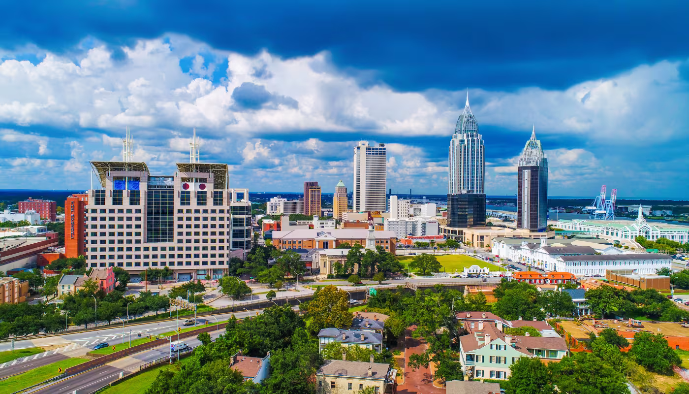 Aerial View of Downtown Mobile, Alabama, USA Skyline