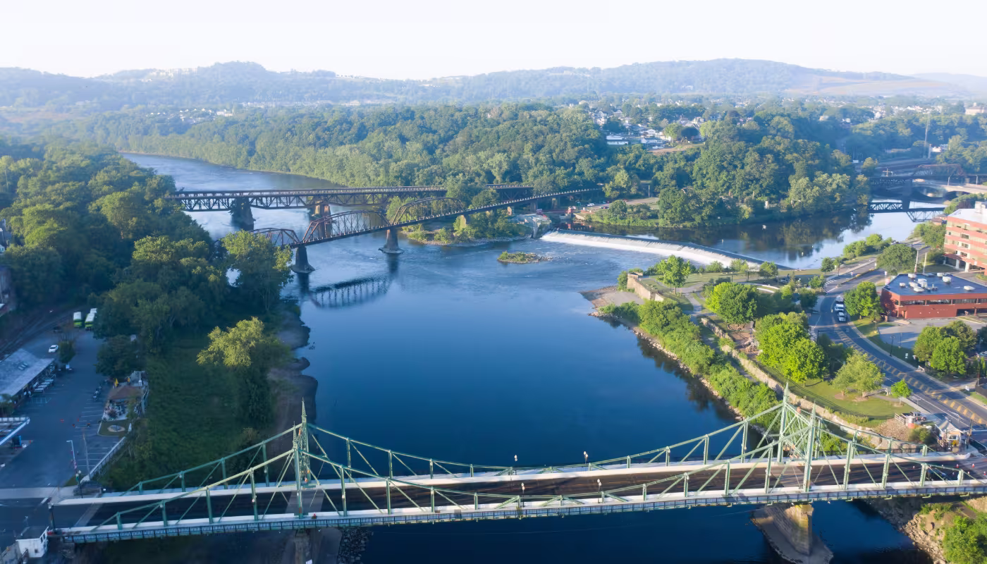 Three bridges in Easton, PA crossing the Delaware River.