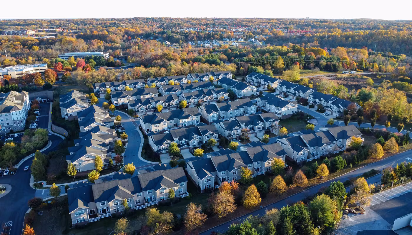 A townhouse community in the colorful fall in Garnet Valley, suburb of Philadelphia, Pennsylvania