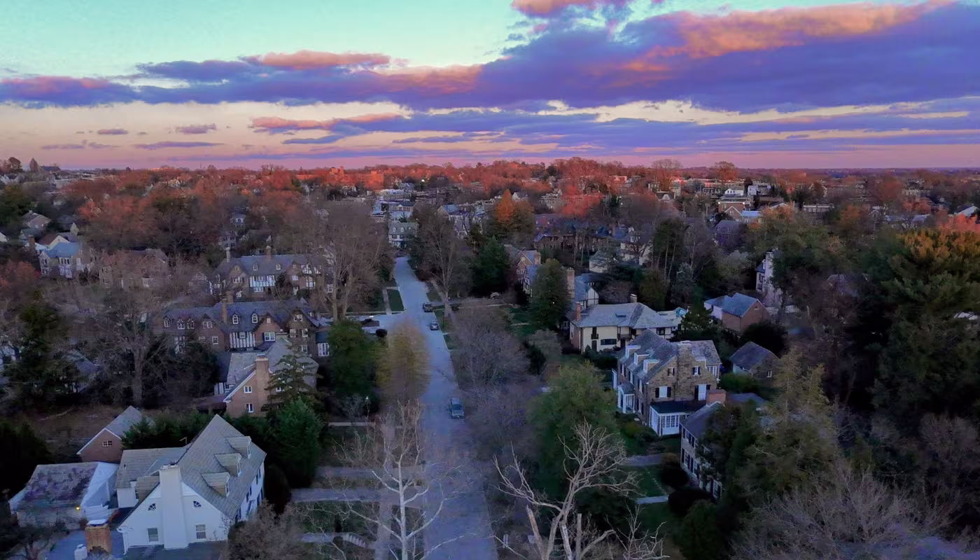 Looking down on a suburban neighborhood