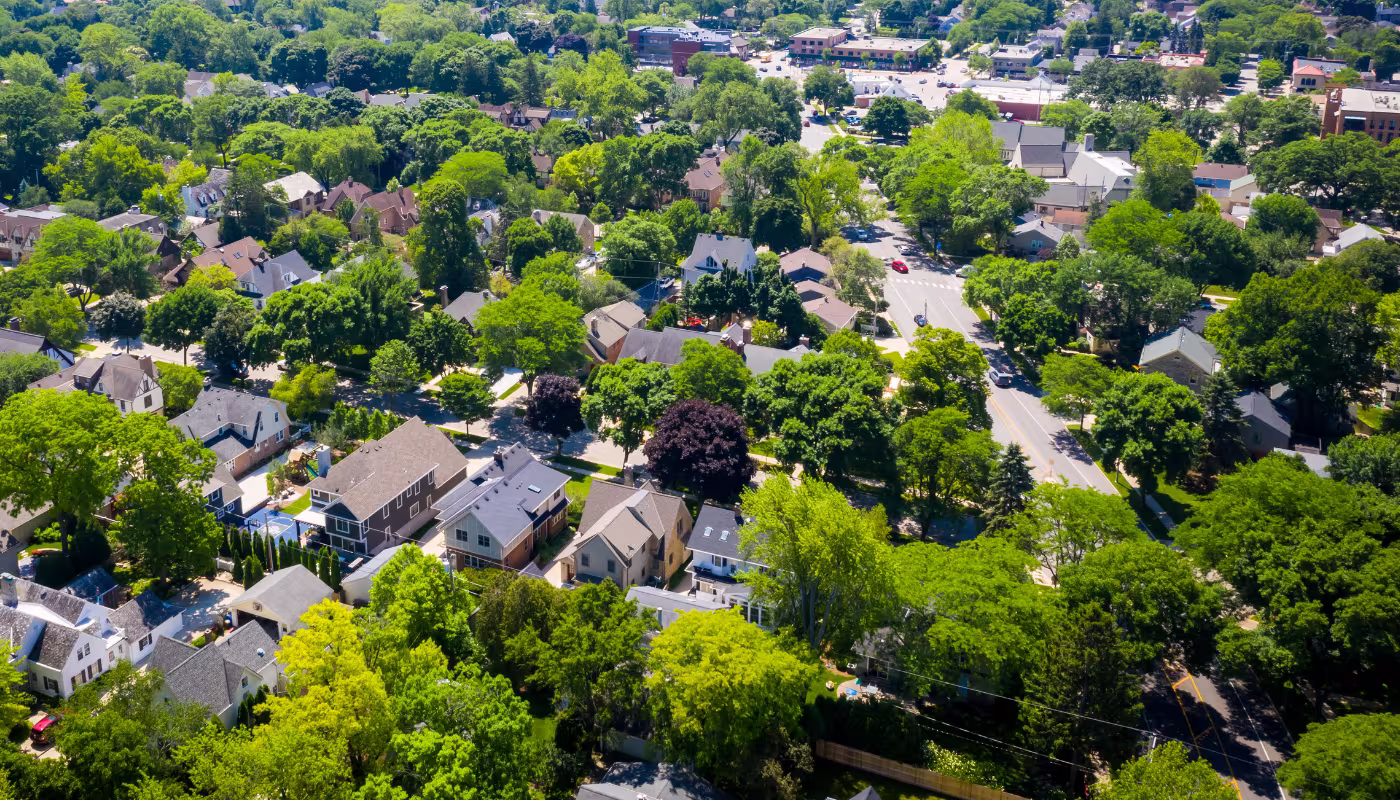Aerial view of Milwaukee Wisconsin as seen from Whitefish Bay looking south along Lake Michigan