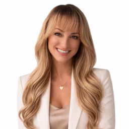 headshot of Shelah Sentner, wearing a white blazer and tan blouse