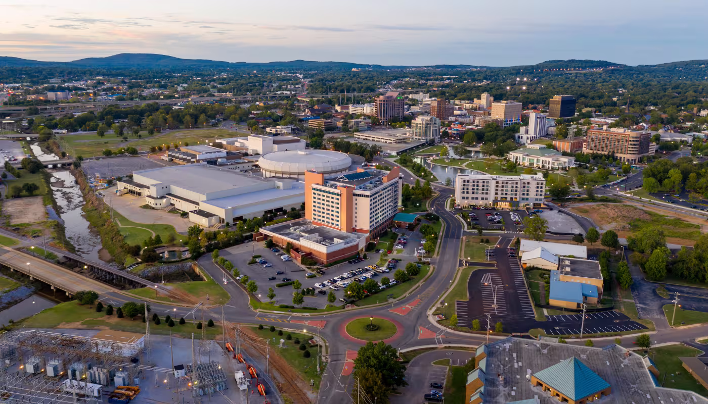 Dusk Over The Downtown Urban City Center of Huntsville Alabama